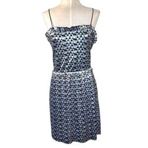 Zara Black Silver Metallic Shimmery Thin Strapped Cinched Waist Dress Small